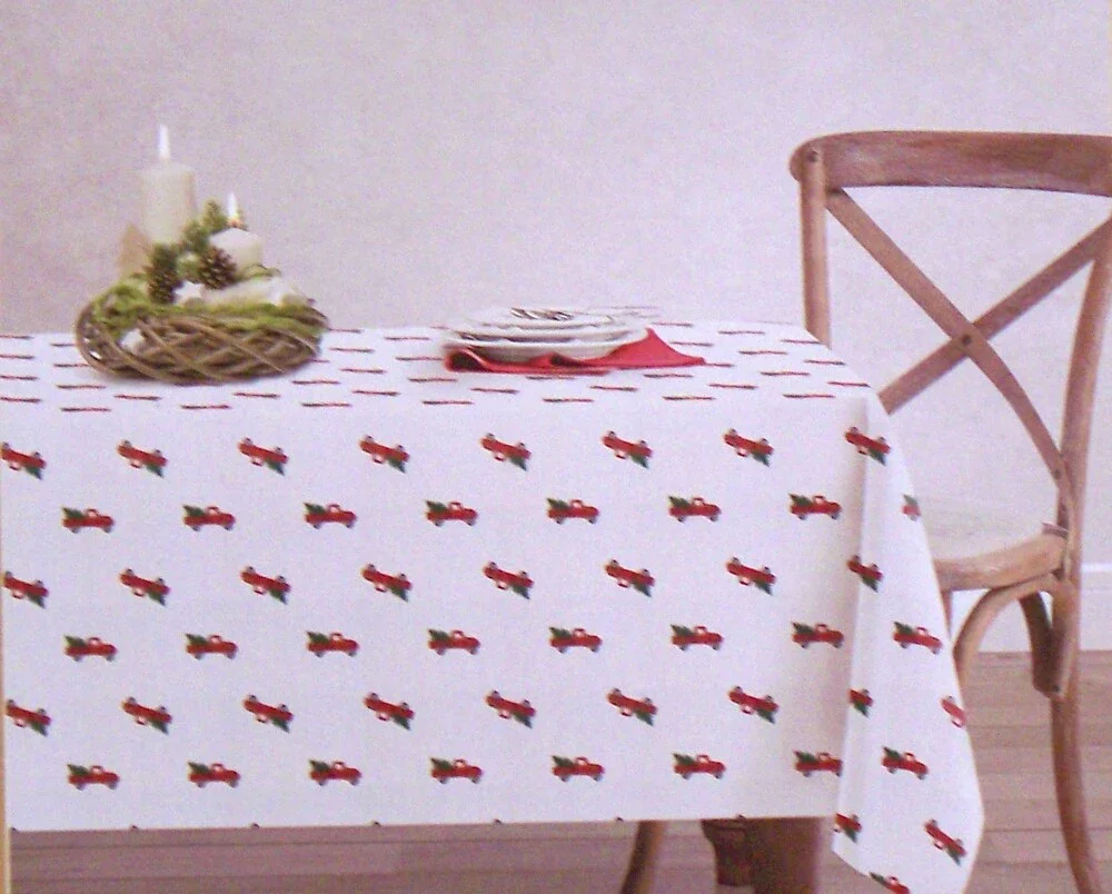 Envogue Holiday Collection Tablecloth 60 x 84 inches Red Pickup Truck Tree